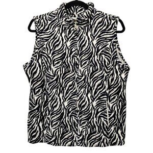 💥Charter Club Zebra Animal Print Zip Up Quilted Black And Gray Vest